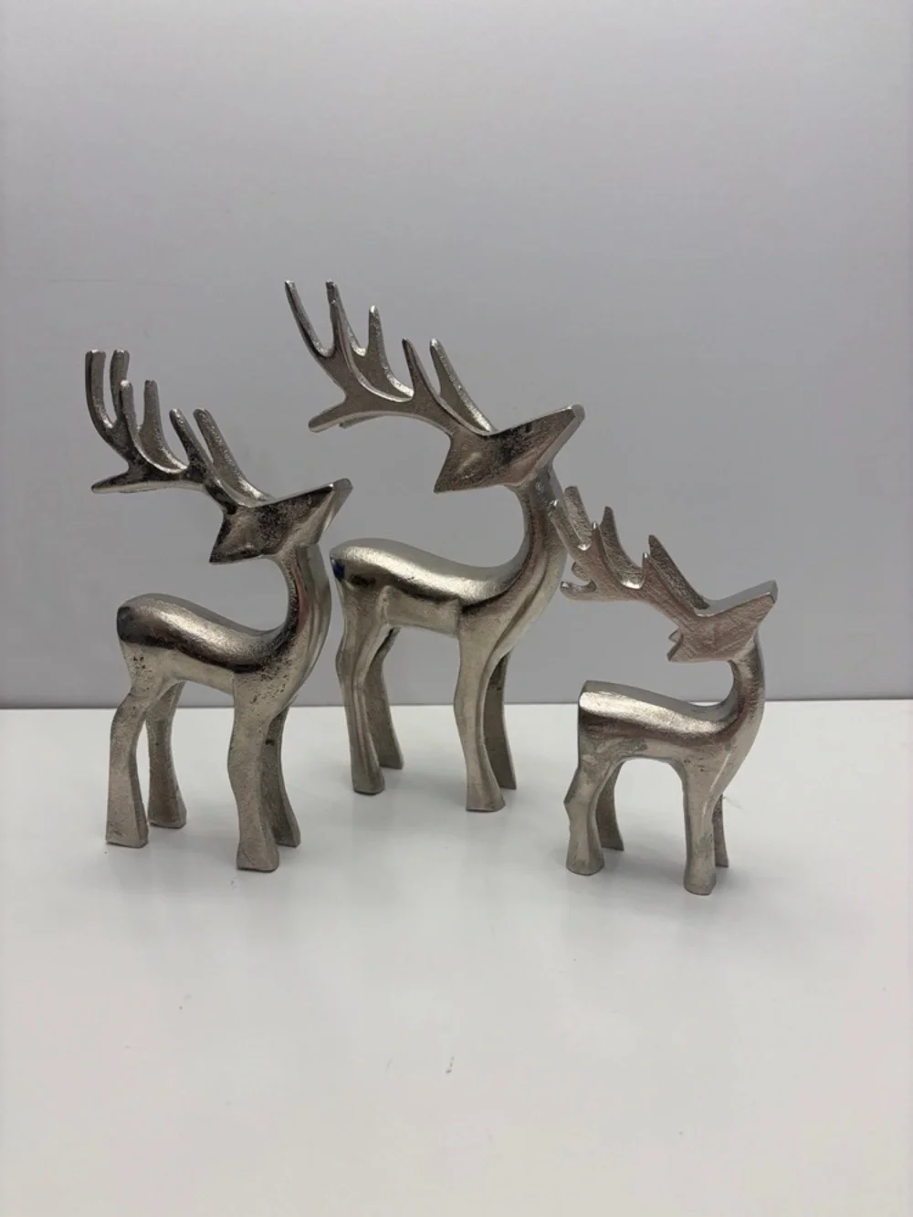 Set of 3 silver reindeer figurines